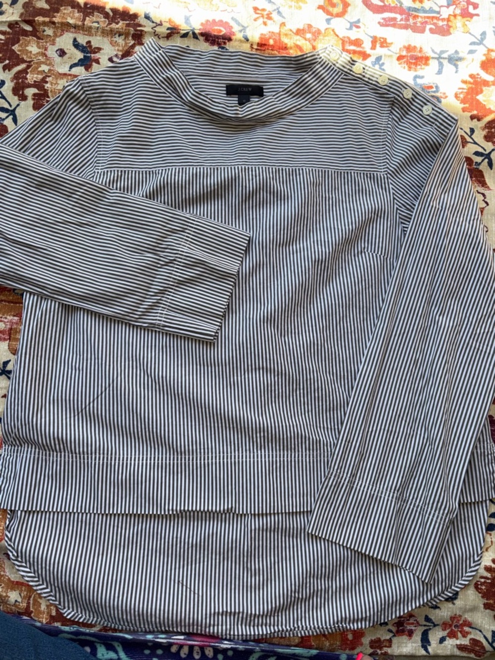 J.Crew Striped Button Shoulder Top